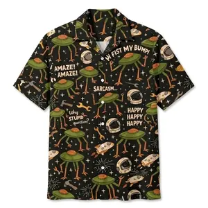 Project Hail Mary All-over Print Short-sleeve Hawaiian Shirt, Rocky Alien Amaze Summer Beach Tropical Button Down Shirt, Casual Vacation Floral Shirts