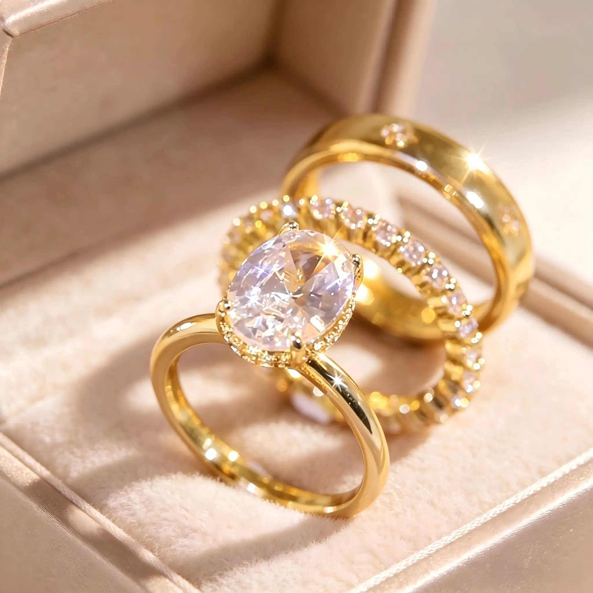 Oval Center Stone Halo Statement Engagement Rings for Women, 3 Piece Stackable Promise Rings for Valentine Christmas Wedding Proposal Daily Wear