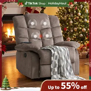[HolidayHaul] EBELLO Massage Recliner Chairs with Heat and Vibration, Manual Recliner Lazy Boy Chair Overstuffed Breathable Fabric Recliner Sofa for Living Room Bedroom