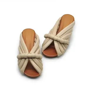 Original Design Women's Flat Slides Genuine Leather Summer Footwear New 2026 Model Comfortable Sandal Shoe