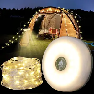 32.8ft Rechargeable Camping String Lights, 2-in-1 Outdoor String Lights with 8 Lighting Modes, Waterproof Portable USB Fairy Lights for Yard Party Decor