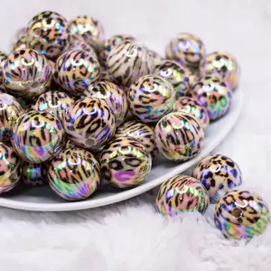 20mm Realistic Leopard Animal AB Print Acrylic Bubblegum Beads