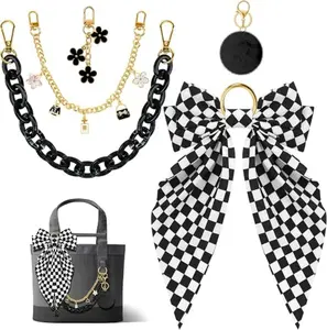 5PCS Tote Bag Charms Kit, Bag Accessories for 20/35/50 Carryall & Bogg Beach Tote Bag Decor Kit, Bow, Plush Ball, Flowers Charm, Cuba & Decorative Chain for Girls