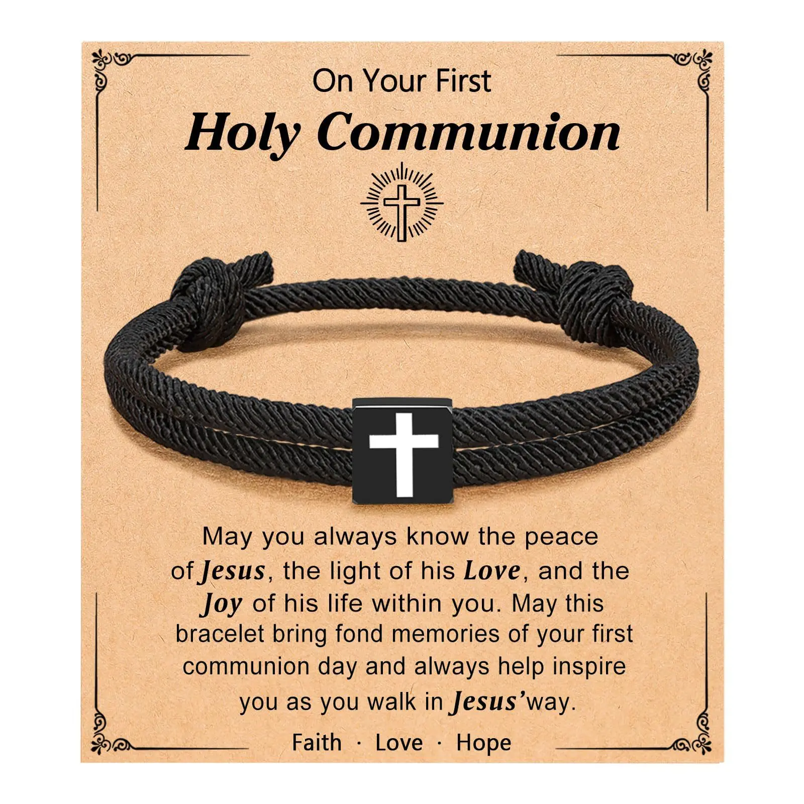 Black Milan rope bracelet+Holy card