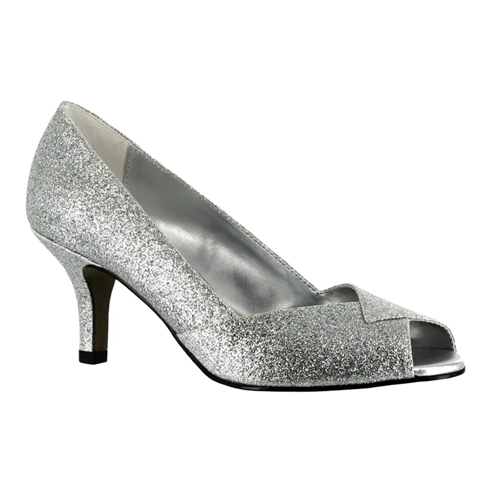 Easy Street Womens Ravish Glitter Stiletto Pumps Dress Casual Mid Heel 2-3" - Silver