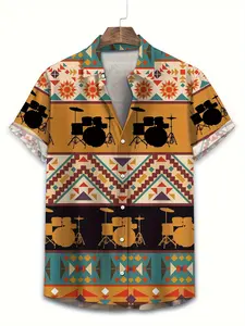 Stunning Drum Pairing with Geometric Stylish Hawaiian Shirts for Men Summer