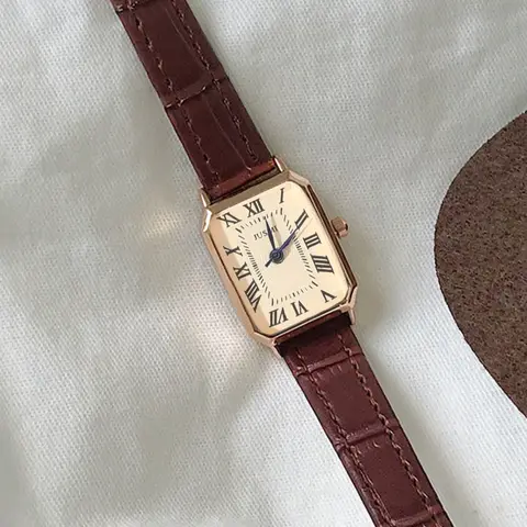 Elegant Women's Long Rectangle Roman Numeral Watch, Fashion Quartz Watch, Quartz Analog Watch, Quartz Wrist Watches, Square Watches, Bamboo Texture Leather Strap, Perfect Gift for Birthdays & Anniversaries