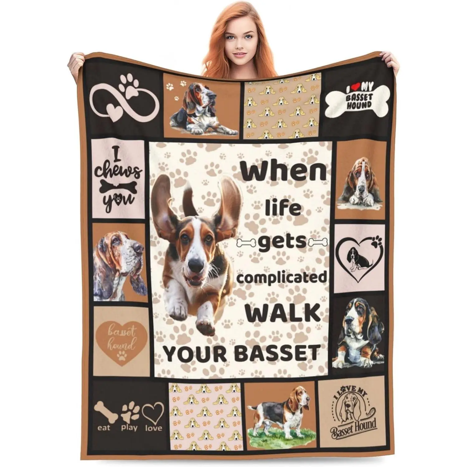 Basset Hound Dog Blanket Cute Basset Dog Decor Throw Blanket Super Warm Soft Plush Lightweight  Flannel Animal Blanket Gifts for Girls Women Boys for Winter Couch Bedding 40"X50"