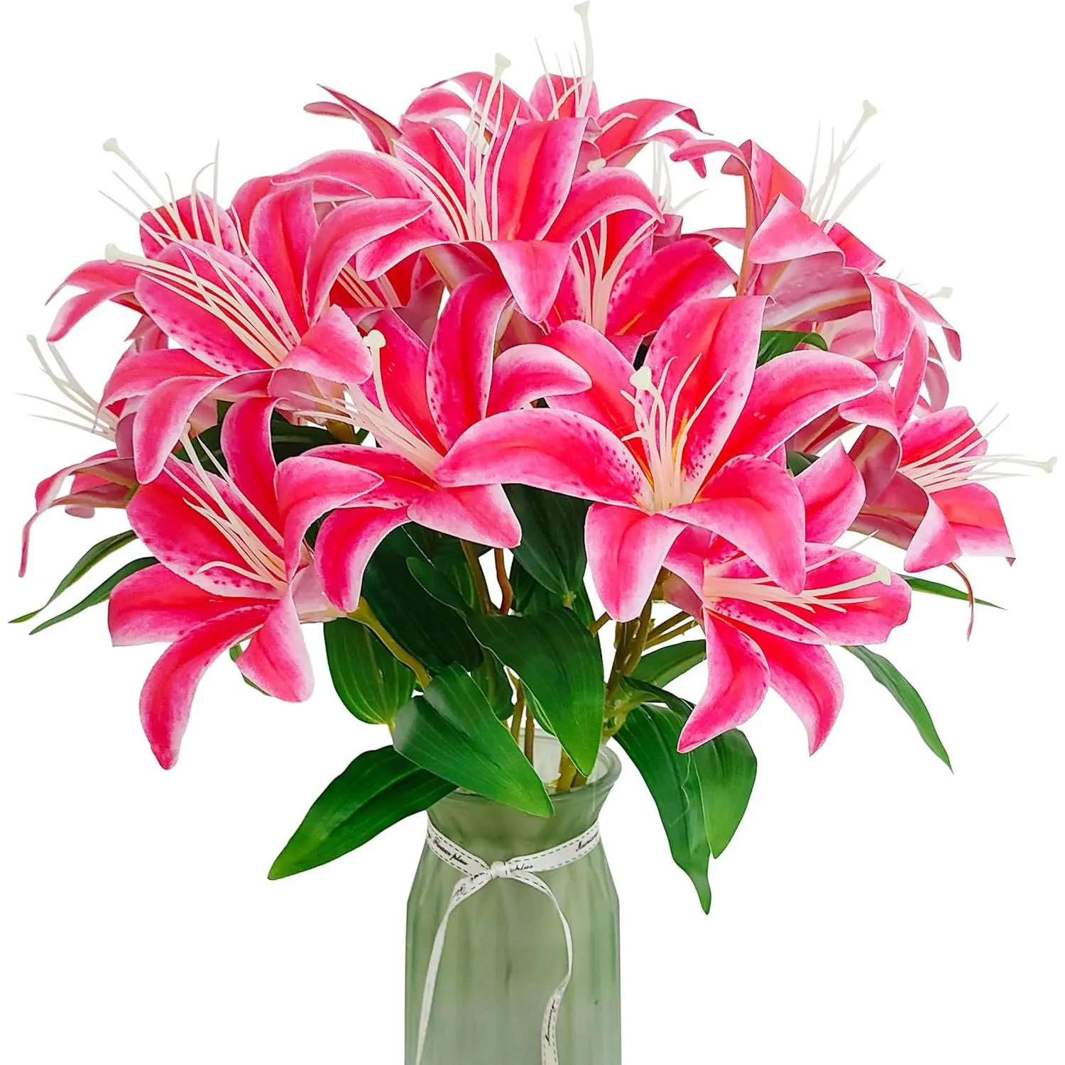 Artificial Lilies Flowers,10Pcs Faux Lily Flower,20''Tiger Lily Branch with 2 Full Blooms , Faux Fake Lilies Plants for Wedding Bouquet Home Party Indoor Floral Arrangements (10, deep pink)