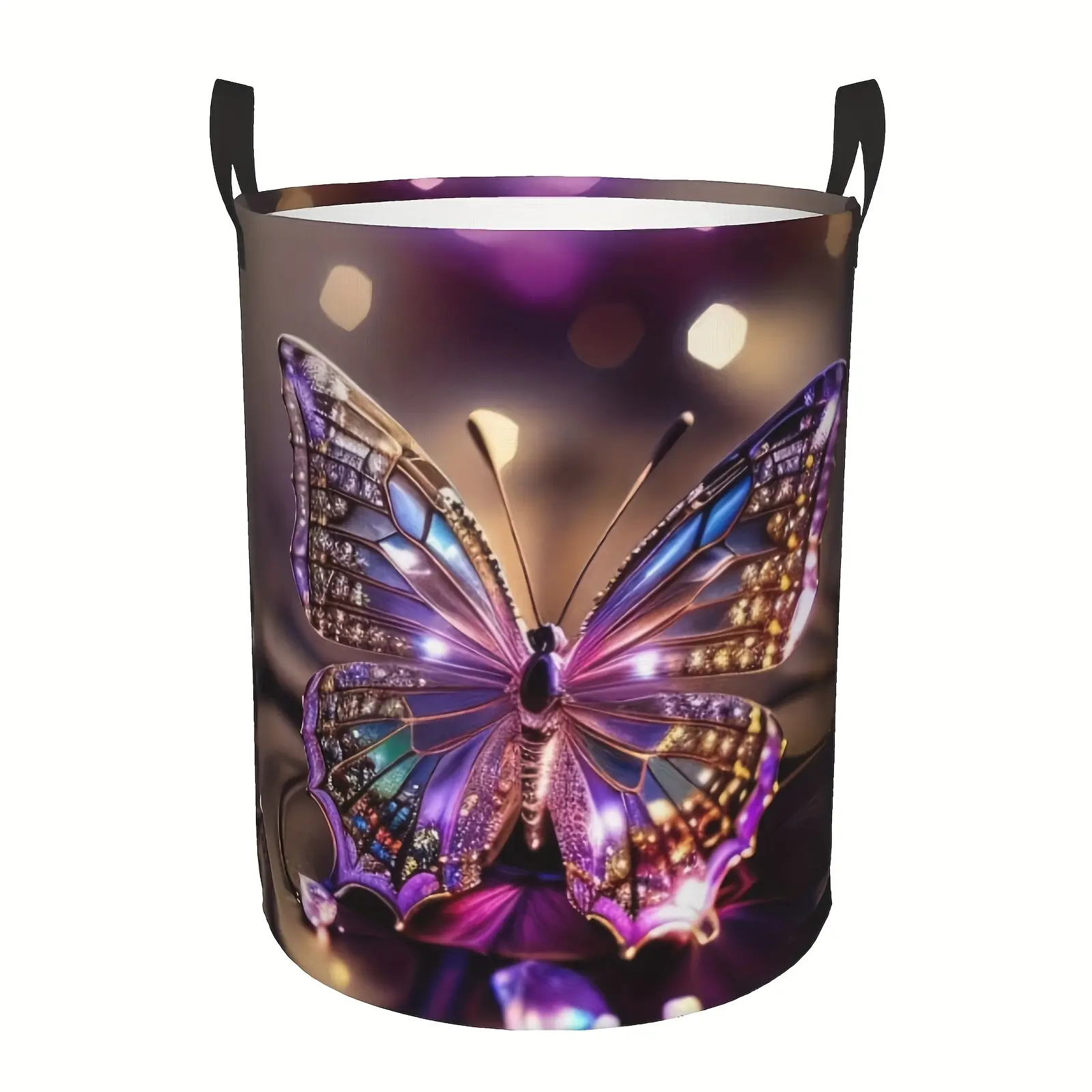 Vibrant Blue Pink Butterfly Laundry Basket - Foldable Oxford Cloth Hamper with Sturdy Handles, Clothes Storage Organizer for Bathroom, Bedroom & Laundry Room Decor, Laundry Baskets