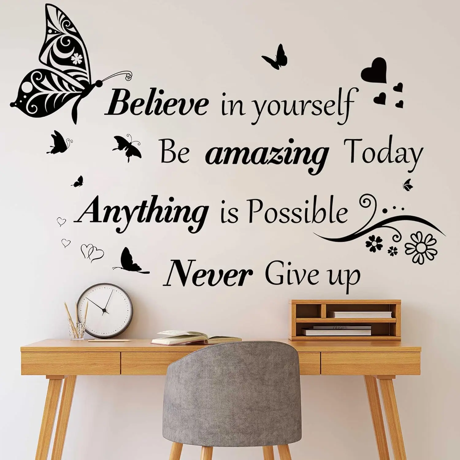 Inspirational Wall Stickers Quotes Letter Wall Art Stickers Motivational Removable Wall Decor Positive Word Butterfly  Peel and Stick for Bedroom Living Room Hallways Family Office Classroom