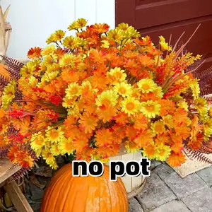 Artificial Chrysanthemums, Realistic Autumn Plants, 24 Silk-Like Bunches, UV-Resistant, Perfect for Outdoor Thanksgiving Decorations