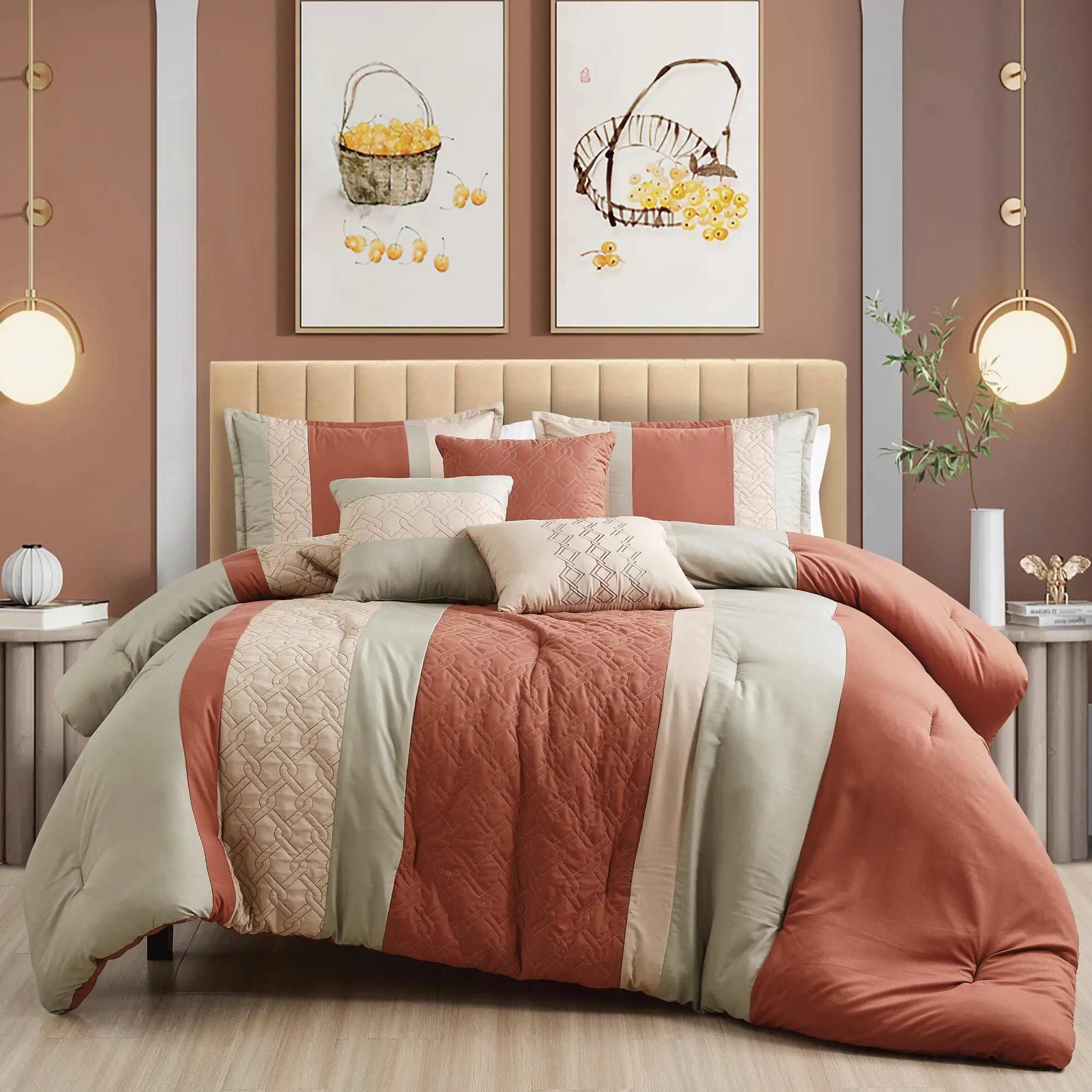 【Luxury Comforter Set】6-Piece Designer Bedding Set with Decorative Pillows – Queen/King Sizes – Cozy & Stylish for All Seasons