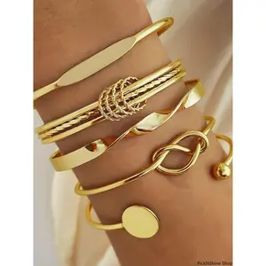 Women's 5-Piece Multilayer Bracelet Set, Elegant Delicate Twist Sparkling Adjustable Bangles, Fashion Accessories for Women, Couple Gift Jewelry