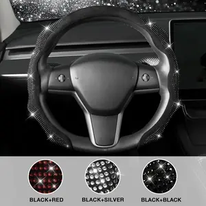 Bling Diamond Steering Wheel Cover for Women, Sparkly Crystal Rhinestones, Soft Flannel Comfortable Grip, Non-Slip, Universal Fit 14.5-15 Inch, Car Interior Accessory Gift, Christmas Gift