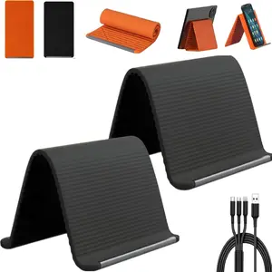 Foldable Rollable Phone Tablet Laptop Stand, Premium Silicone Aluminum Anti-Slip Design, Flexible Multi-Angle Adjustable Desktop Holder for Home Travel