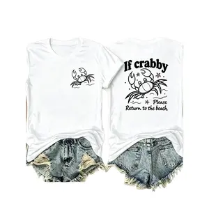 "If Crabby Please Return to the Beach" Cotton T-Shirt, 100% Cotton Funny Beach Crab Tee, Casual Summer Ocean Lover Top