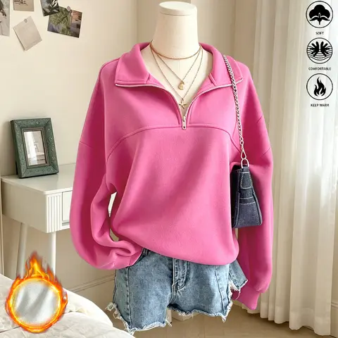 JOGWAVE Women’s Solid Color Half-Zip Casual Pullover Sweatshirt - Loose, Soft, Cozy, Keep Warm Tops for Women Suitable for Outdoor Sports, Fitness