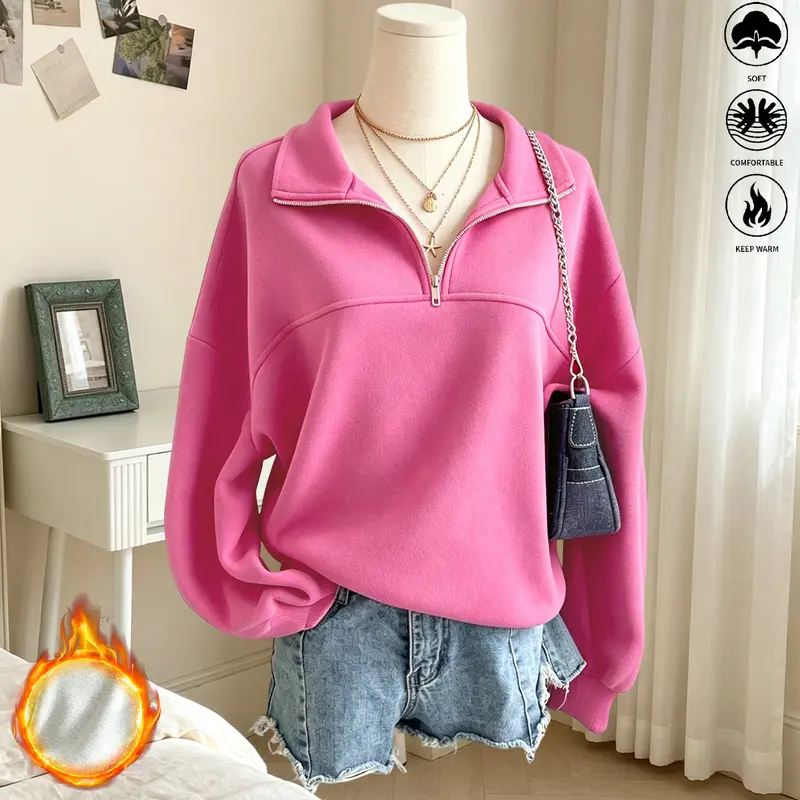 JOGWAVE Women’s Solid Color Half-Zip Casual Pullover Sweatshirt - Loose, Soft, Cozy, Keep Warm Tops for Women Suitable for Outdoor Sports, Fitness