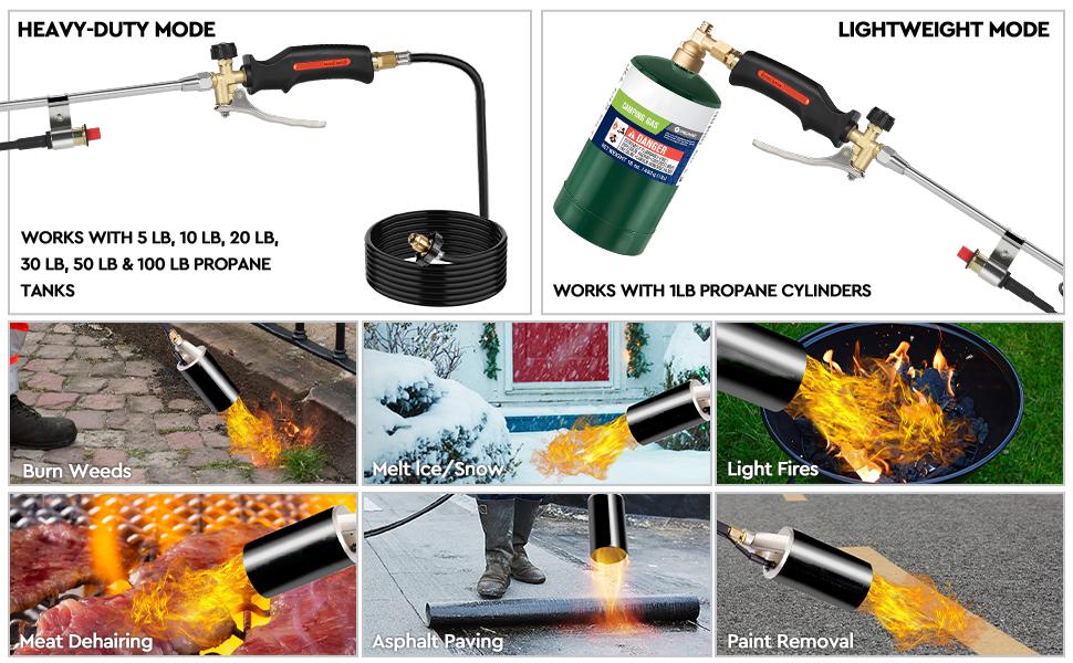 Propane Torch Weed Burner Kit with Storage Bag and 10FT Hose Heavy Duty Blow Torch Flamethrower with Self Igniter and Turbo Trigger for Weeding,Roofing,Ice Melting,Road Marking(Fuel Not Included)