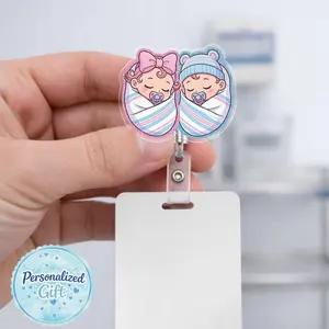 Cute NICU Nurse Badge Reel, Neonatal ICU Badge Holder, Baby Nurse Retractable ID Reel
