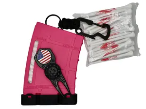 TeeMags Lock n Load Bundle, Pink Golf Tee Holder with Fidget Divot and Tees
