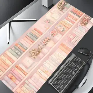 Pastel Pink Bookshelf Extended Mouse Pad, Floral Library Desk Mat, Oversized Non-Slip for Gamers & Coquette Fans, Soft Cottagecore Aesthetic, Perfect for Gaming Setup, Desk Accessories