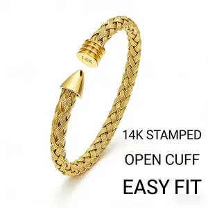 14K Gold Plated bracelets for women Men Adjustable Width 7mm Link Bracelets - Non Tarnish Waterproof Mesh & Bangle Bracelets Lightweight Trendy Chunky Chain Adjustable Best Friend Bracelets