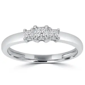 1/2ct Three Stone Princess Cut Diamond Ring 14K White Gold