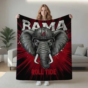 Alabama Elephant Mascot Football Flannel Blanket, Super Soft & Warm Throw for Sofa, Bed, Office, Car, Dorm, Game Day, Home Decor, Lightweight Cozy Gift for Men Women, All Season.