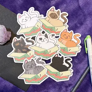 If I Fits Present Cat Sticker | Christmas Present Cat in Box, Holiday Loaf Cats, Cat Lover Christmas Stickers, Meow Christmas Sticker Set
