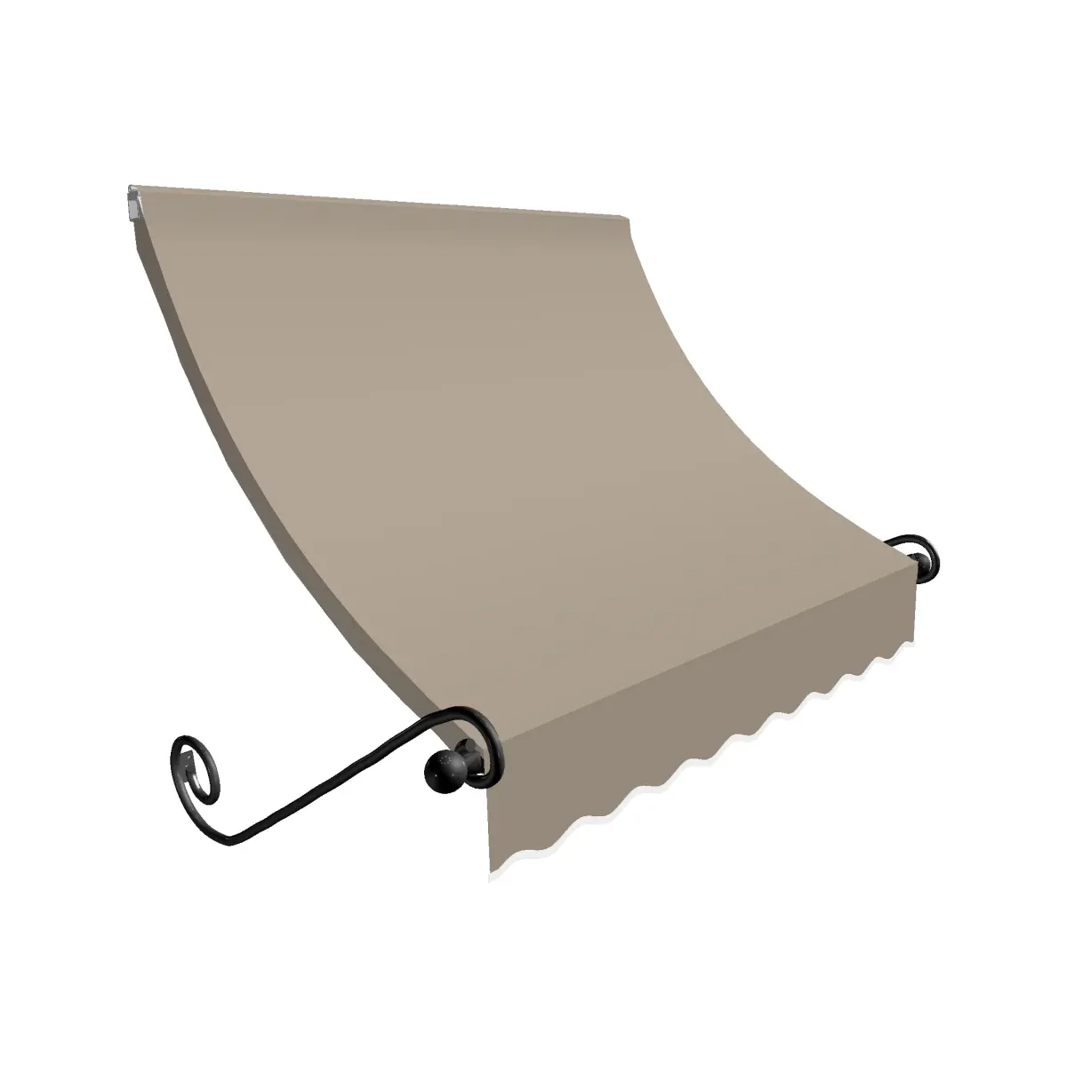 Charleston Acrylic Fabric Window & Entry Awning, Linen - 6.38 ft, 44x36 in, Awning Cover, Easy Install, Fixed Slope, Scrolled Arms