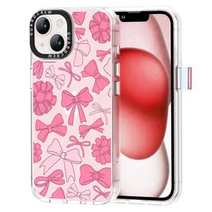 GuardCrew Pink Bowtie Designed Case for iPhone 13 and iPhone 14 Phone Case,Clear Shockproof Soft TPU Silicone Phone Cover for iPhone 14 and for iPhone 13 Case