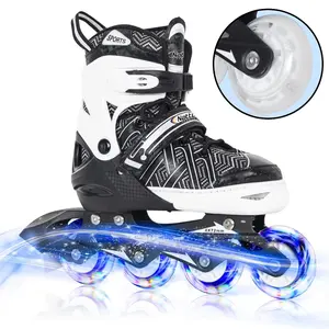 Nattork Kids' Inline Skates for Boys & Girls (Ages 3-15), Multi-Color Beginner Skates, 4-Size Adjustable, Battery-Free 8 Light-Up PU Wheels, Triple Safety Closure, Aluminum Frame, ABEC-7 Bearings, Birthday Holiday Gift