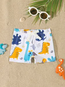 Boys' Cartoon Dinosaur Print Swim Trunks, Summer Mint Beach Shorts, 6 Months-7 Years, Slim-Fitting Swimming Pants