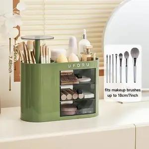 Makeup Storage Box with Drawers, Four-Compartment Brush Holder, Touch Open, Spacious Cosmetic Organizer, Makeup Tool Organizer, Suitable for Vanity and Bathroom Countertop