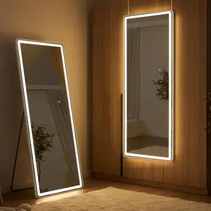 Full Length Mirror with LED Light, Mirror with Dimming & 3 Color Lighting, 61" x 16" Free Standing Mirrors, Full Body Mirrors for Bedroom, Dressing Room, Cloakroom