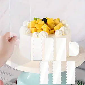 7PCS Acrylic Cake Scraper Set Large Cake Icing Smoother Scraper Frosting Comb Transparent Cake Edger Stripes Contour Comb Pastry Cutter for DIY Mousse Butter Cream Cake Decoration