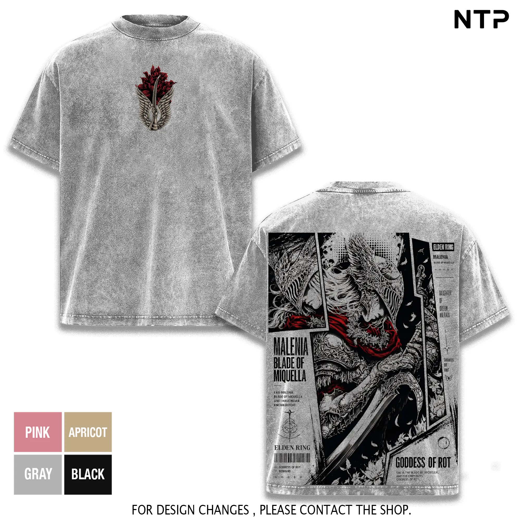 Malenia Design Elden Ring Vintage Washed Oversized T-Shirt - Dark Fantasy Goddess of Rot Graphic Tee, Tarnished Soulslike RPG Heavyweight Cotton Streetwear Shirt, FromSoftware Gamer Merch, Perfect Gift for Elden Ring Fans