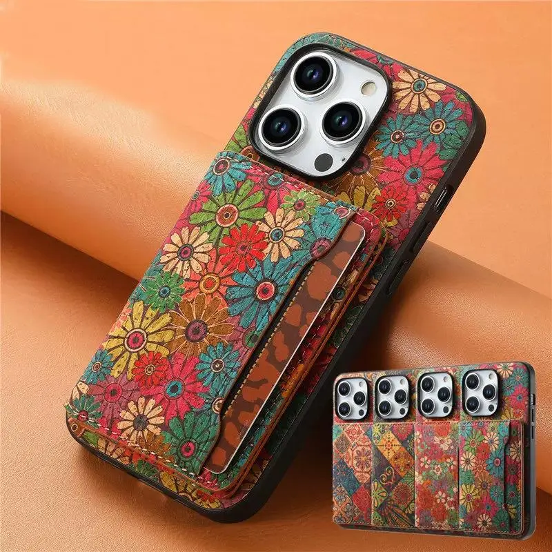 Floral Pattern Flower Mobile Phone Case Casing TPU Soft Shell, 2 in 1 Magnetic Card Case Protective Smartphone Cover, Phone Accessories Compatible with iPhone 16 Pro Max 15 Pro, Cellphone Protection TPU Shockproof Protector