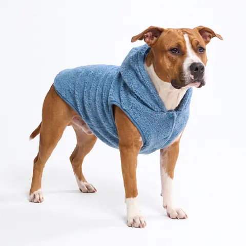Spark Paws Sherpa Fleece Dog Jacket - Dog Winter Coat for Small Large Dogs | Two layers of brushed pile for freezing walks, buttons on in seconds, harness hole, cut for broad chests, S to 4XL