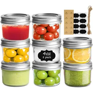 Mini Mason Jars 4oz - 8 Pack, Regular Mouth Small Glass Canning Jar with Lids and Seal Bands, for Spice, Jam, Honey, Jelly, Dessert, Shower Wedding Favors, DIY Candles Decor