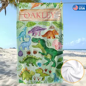 Personalized Text Dinosaur Beach Towel for Kids, Custom Name Dino Towel , Boys Beach Gift, Summer Swim Towel, Toddler Dinosaur large size 35x70inch Towel
