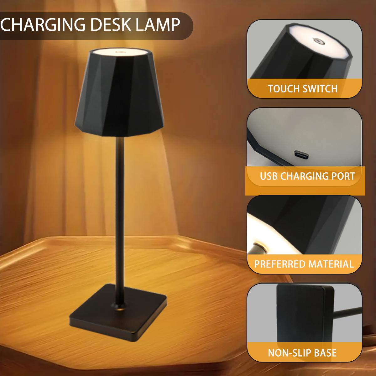 1PC Rechargeable Wireless Table Lamp, Portable LED Desk Lamp with 3 Color Modes & Stepless Dimming, Ideal for Bedroom, Desk, Cafe, Terrace, Romantic Dinner & Home Holiday Decor