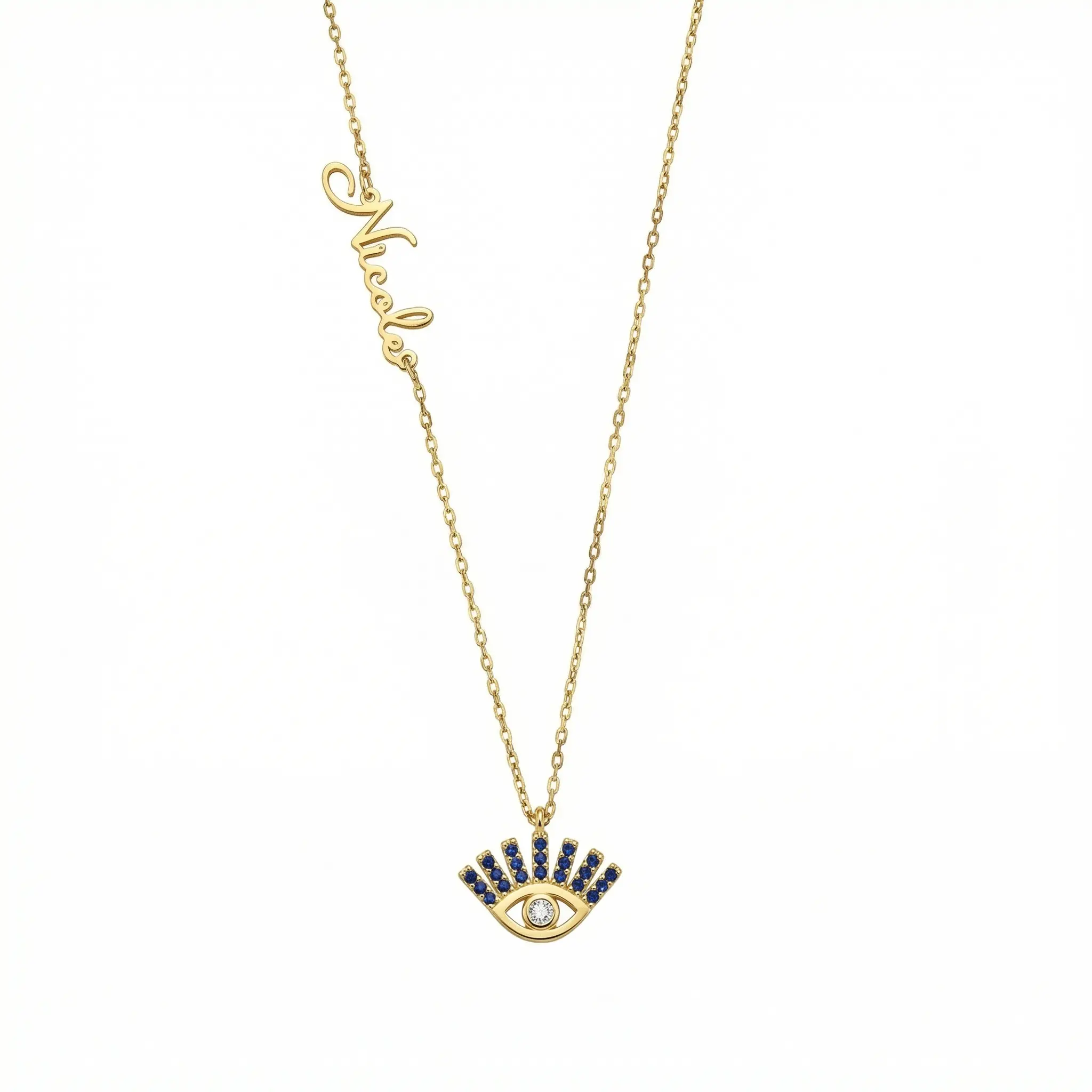Personalized Evil Eye Necklace – Solid 925 Sterling Silver, Thick Real 18K Gold Plating – personalized evil eye pendant necklace, custom jewelry, bridesmaid gift, monogram present – Gift for Her, Mom & Best Friend, Mother's Day, Anniversary & Birthday
