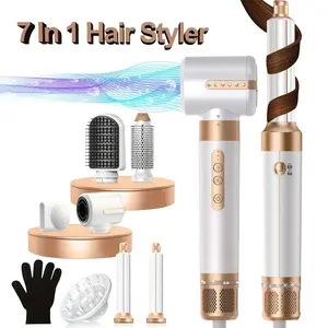 1 PC 7-In-1 Hair Dryer Brush, Multifunctional Hair Dryer, Featuring a 110, 000 RPM Motor And a Diffuser, Designed for Curly And Twisted Hair. This Professional Ionic Blow Dryer Offers Salon-Quality Styling in a White And Golden End