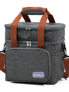 Double Layer Lunch Bag with Crossbody, Large Capacity Rice Insulation Bag, Outdoor Picnic Waterproof Ice Pack Insulation Bag