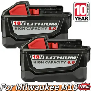 2PACK For Milwaukee for M18 8.0AH Battery Lithium Extended Capacity 48-11-1860 New high-quality high-capacity  with LED