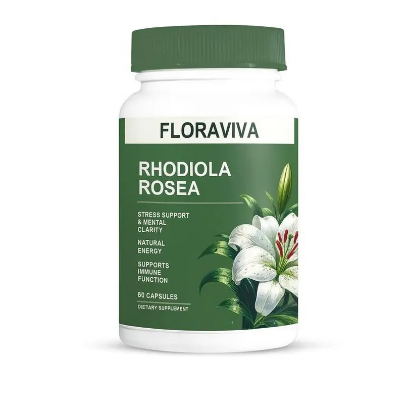 Floraviva Rhodiola Rosea Capsules, Natural Adaptogenic Herb, 500mg Organic Rhodiola Rosea Extract Supplement for Stress Support, Balance Energy, Immune Function, Non-GMO, 60 Vegan Capsules
