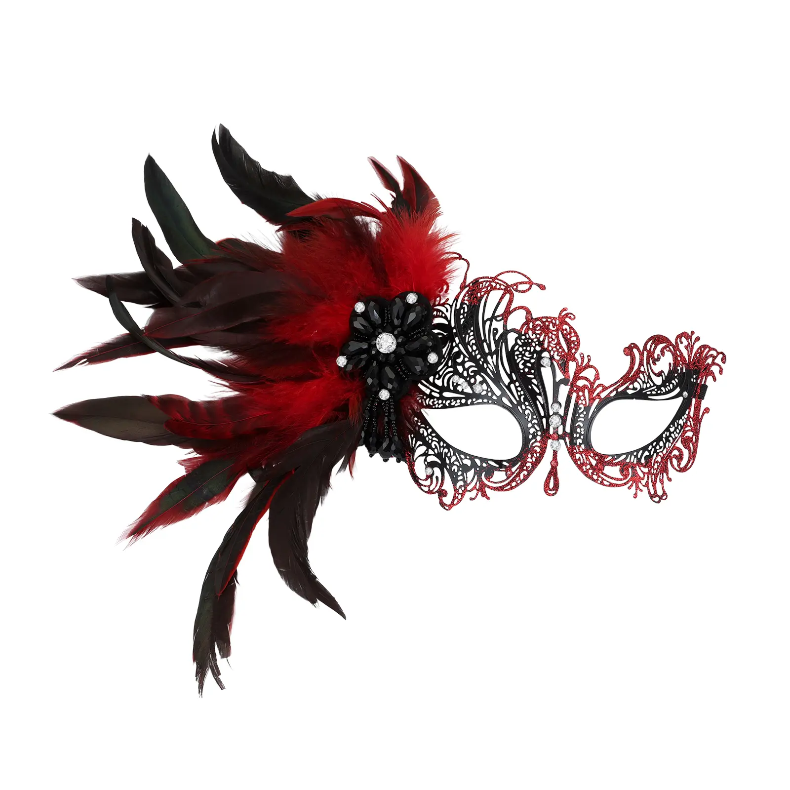 OIDEA Adult Women's Stylish Feather Trim Venetian Antique Half-Face Masquerade Mask - Rhinestone-Adorned, Adjustable Size, Metal Base, Comfortable Party Accessory, Ideal for Halloween Costume, Costume Party, Masquerade Ball